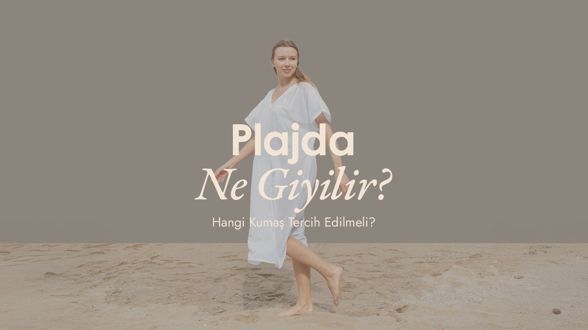 Sahilde plaj kıyafeti giymiş kadın, keten ve pamuk kumaş seçimi – Jojomia