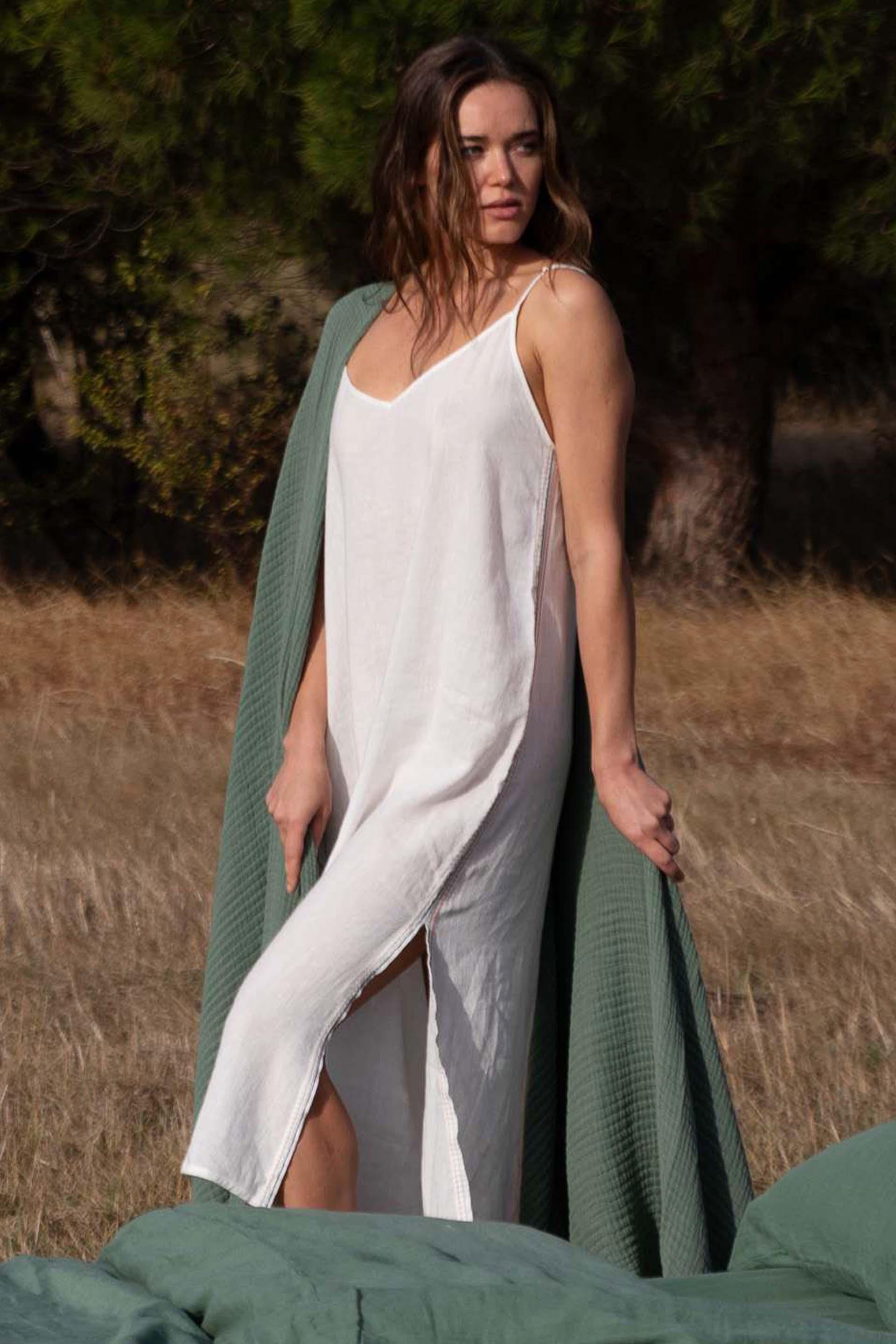 Este Askılı Yırtmaçlı Uzun Günlük Elbise Jojomia Askılı Elbise