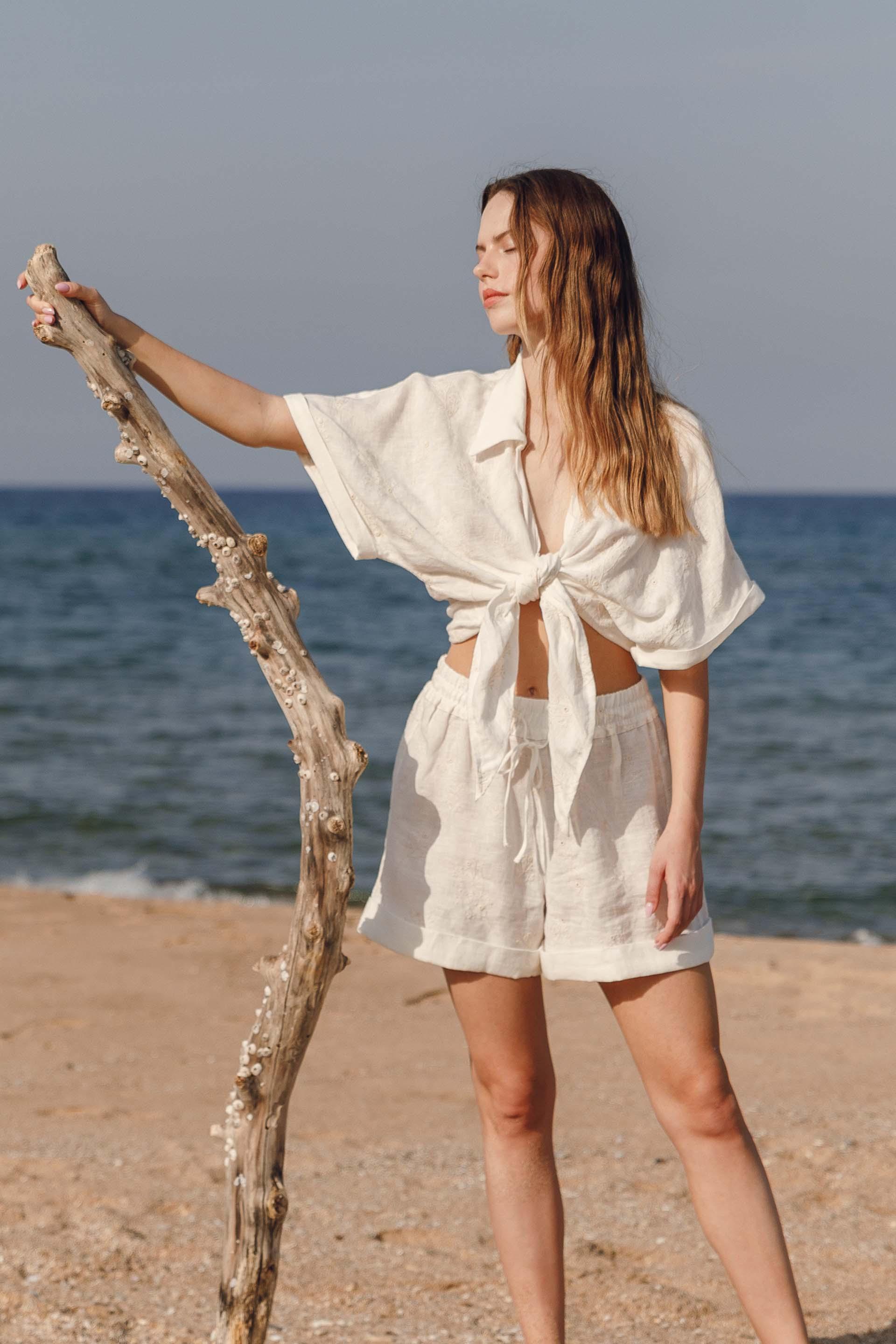 Alice Brodeli Belden Bağlamalı Kadın Gömlek Jojomia