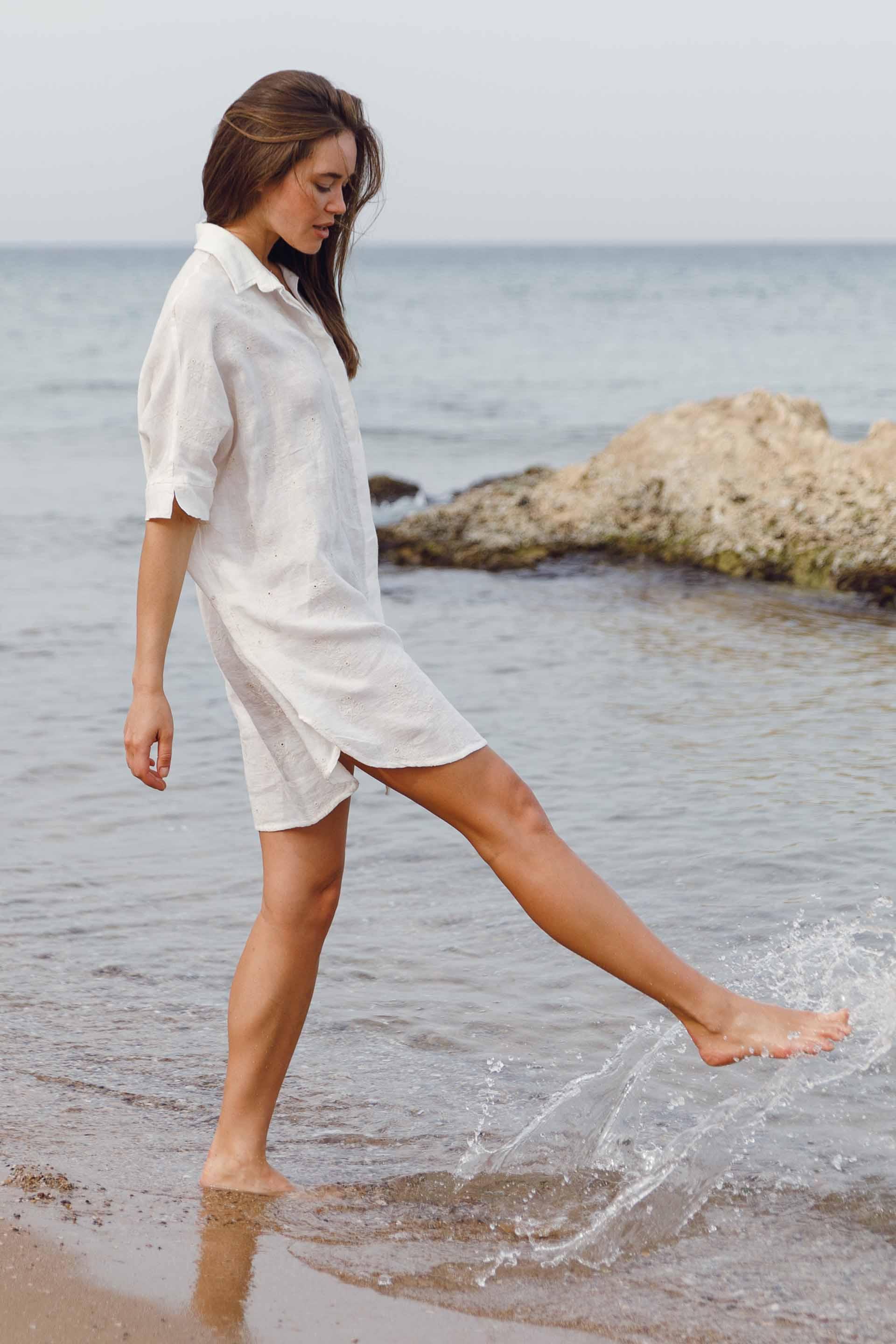 Alice Brodeli Gömlek Yaka Kadın Plaj Elbisesi Jojomia Elbise