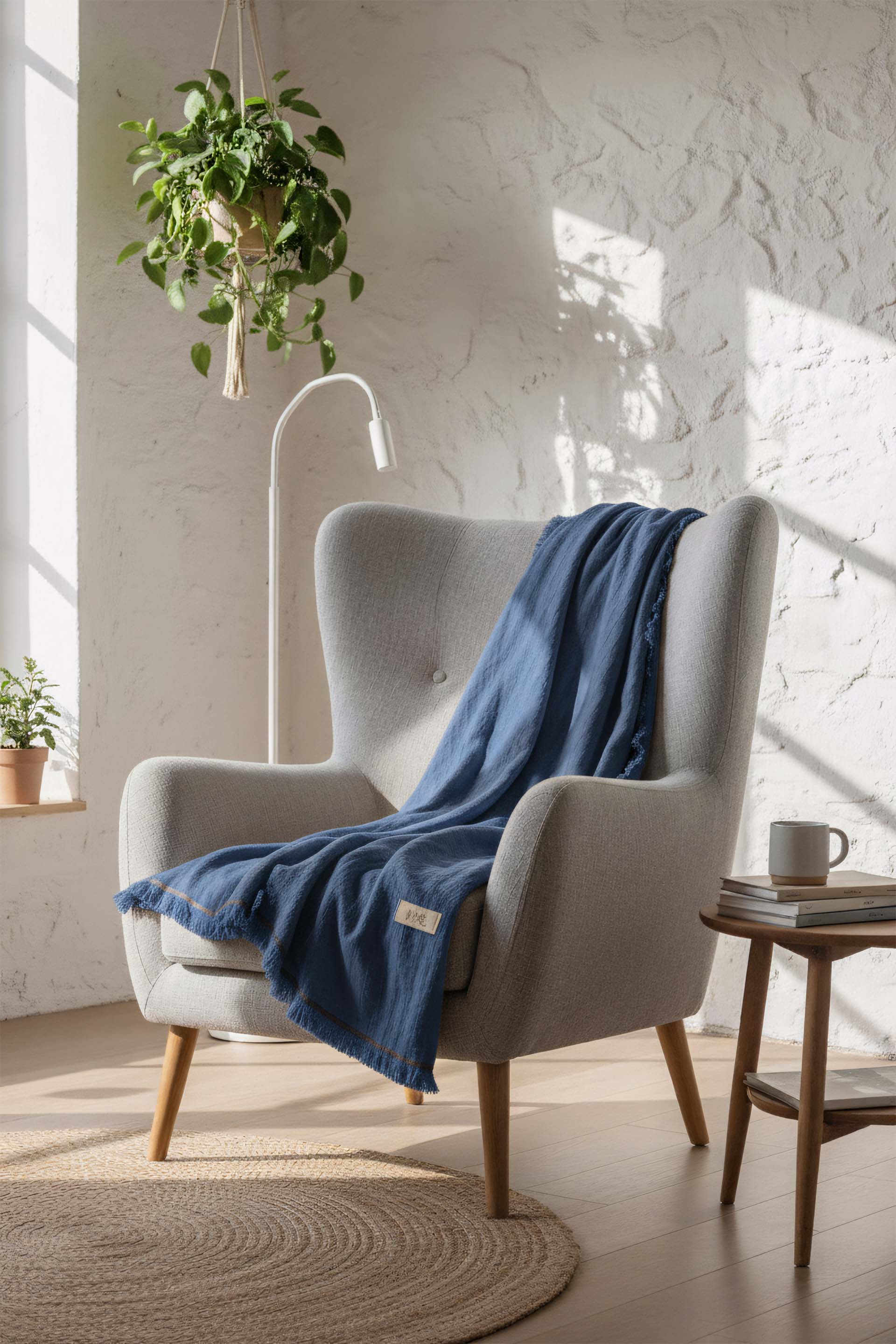 Frig Püsküllü Throw Gofre Dokuma Koltuk Şalı Jojomia Koltuk Şalı