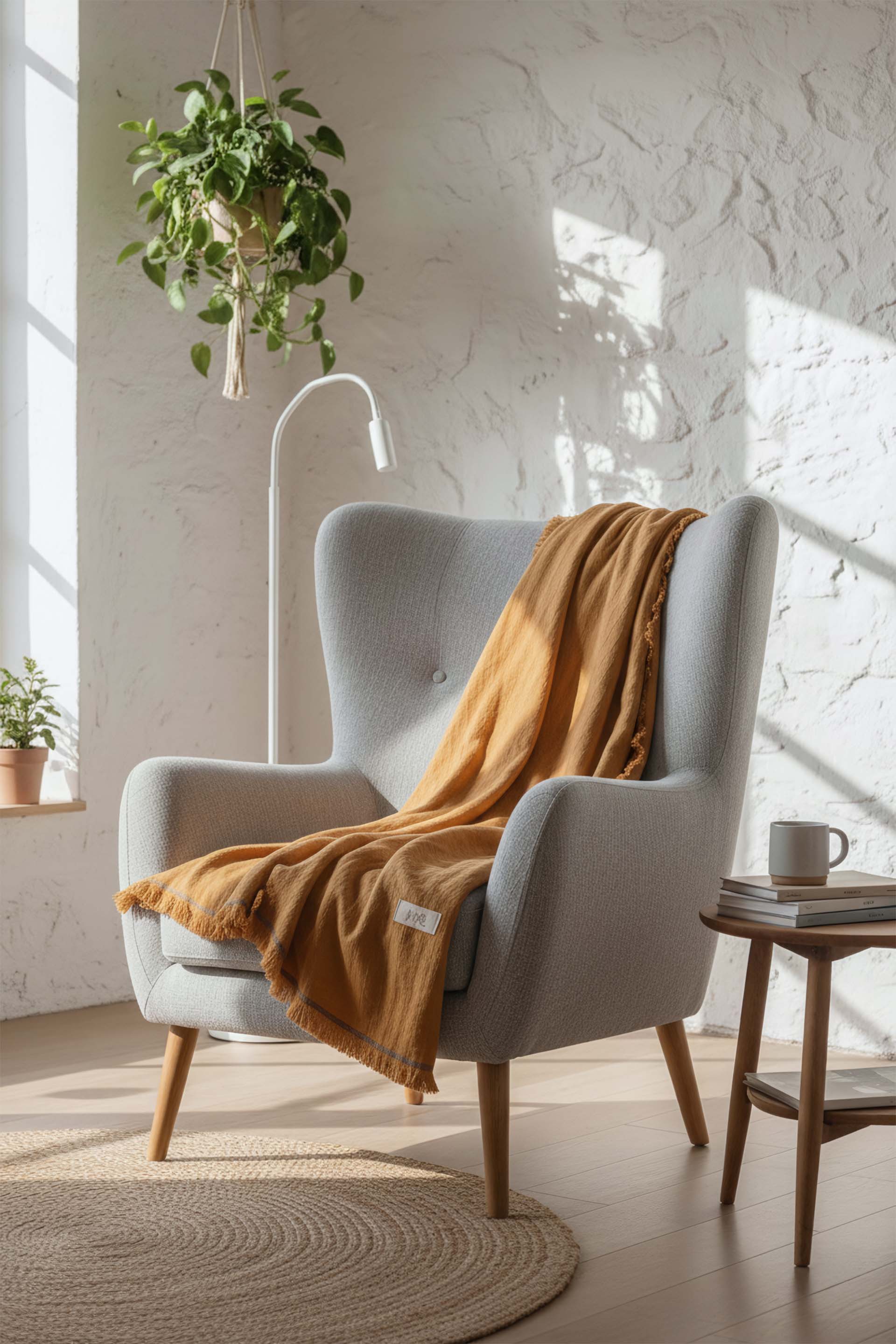 Frig Püsküllü Throw Gofre Dokuma Koltuk Şalı Jojomia Koltuk Şalı