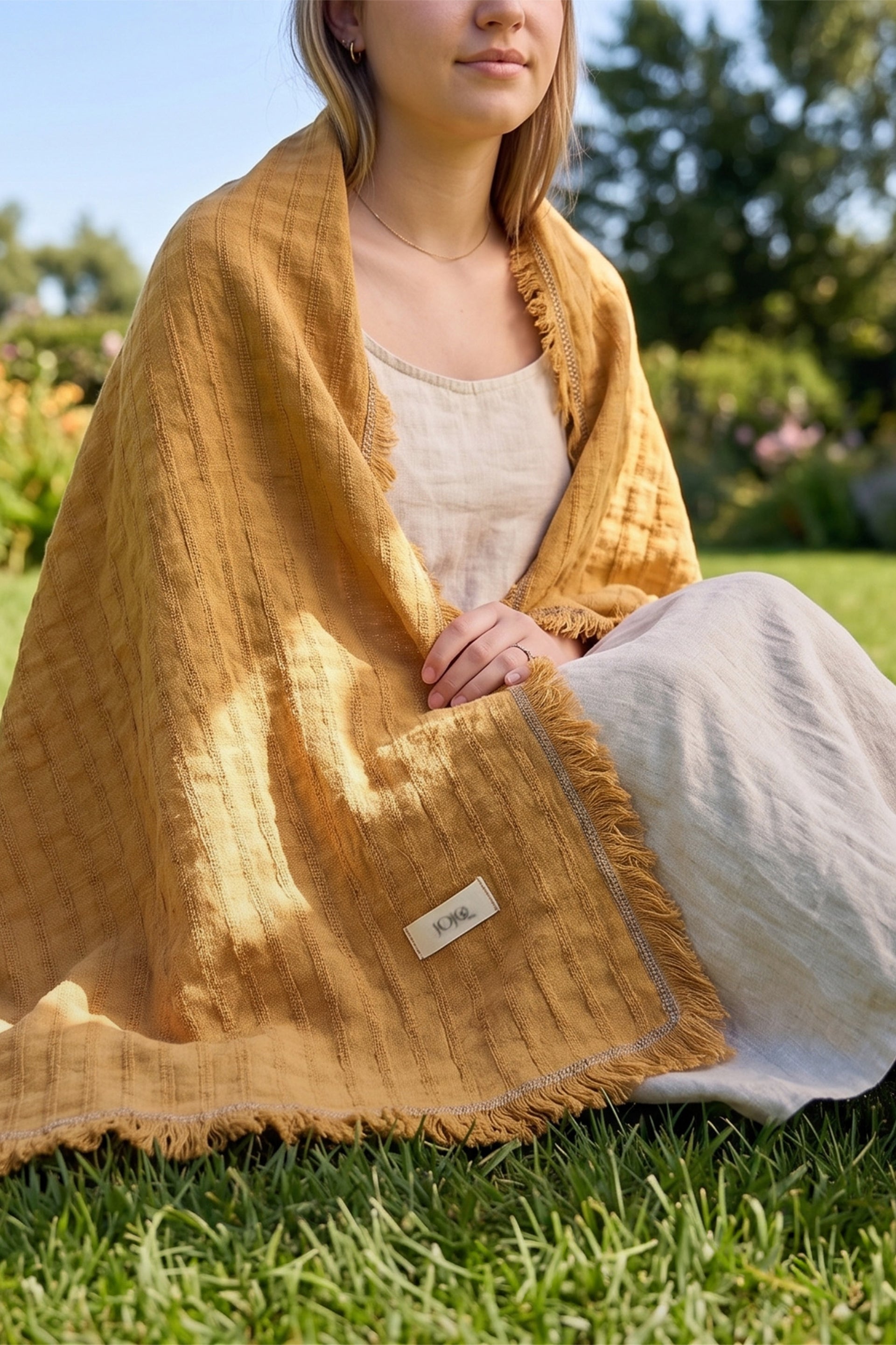Frig Püsküllü Koltuk Şalı | %100 Pamuk Gofre Dokuma Throw | 130x170 cm Jojomia Koltuk Şalı