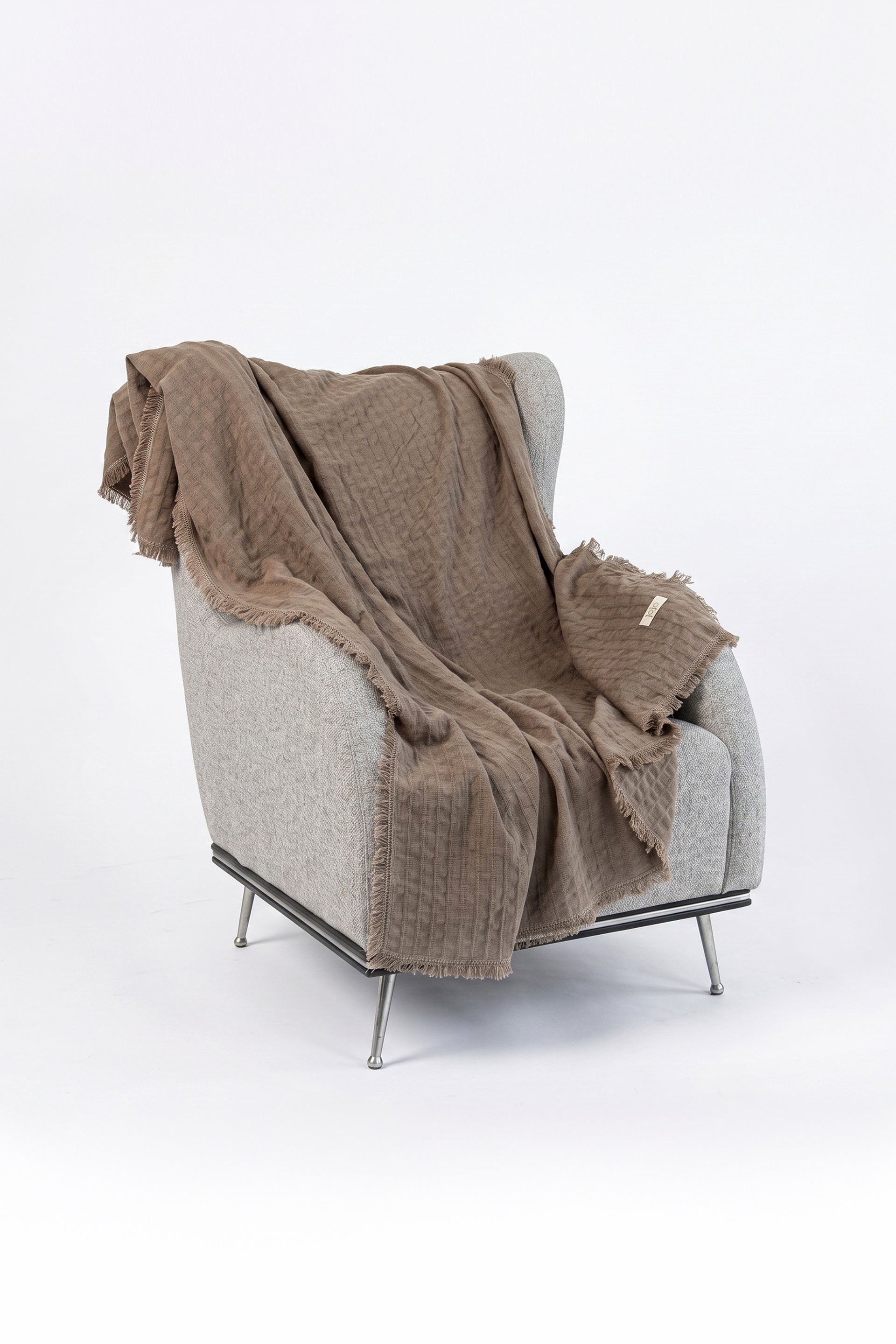 Frig Püsküllü Koltuk Şalı | %100 Pamuk Gofre Dokuma Throw | 130x170 cm Jojomia Koltuk Şalı