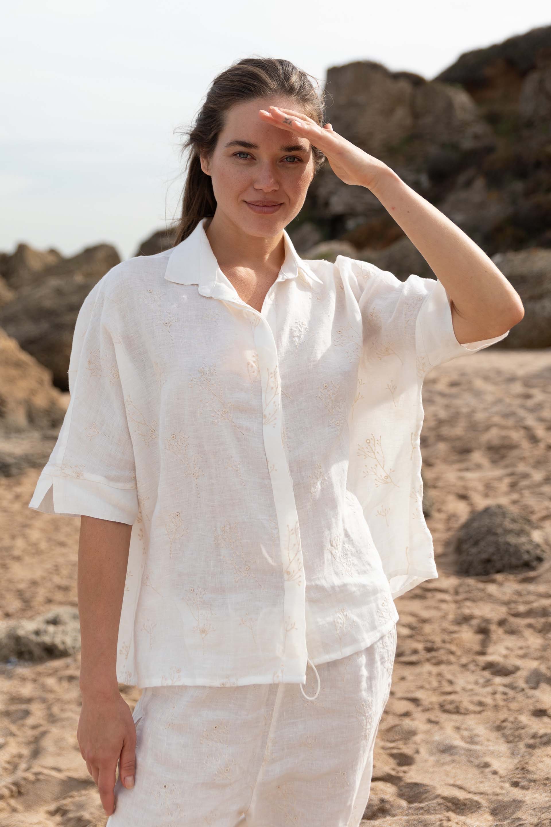 Alice Brode İşlemeli Kadın Gömlek Jojomia Kısa Kollu Gömlek