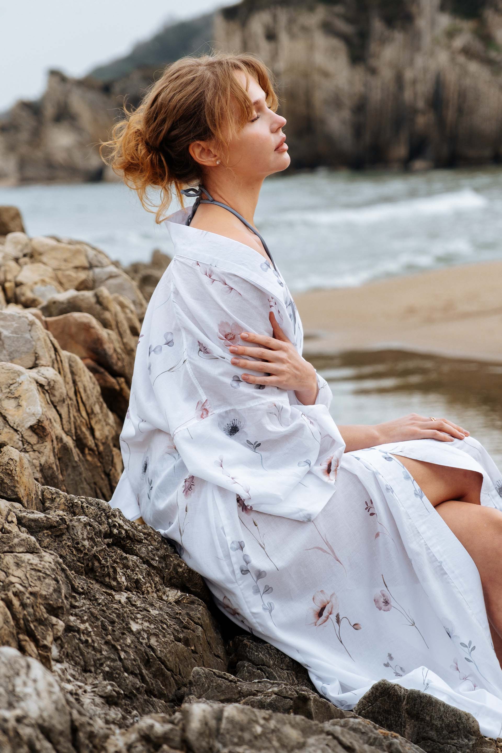 Amor Plaj Uzun Kimono Çiçek Desenli Jojomia Kimono