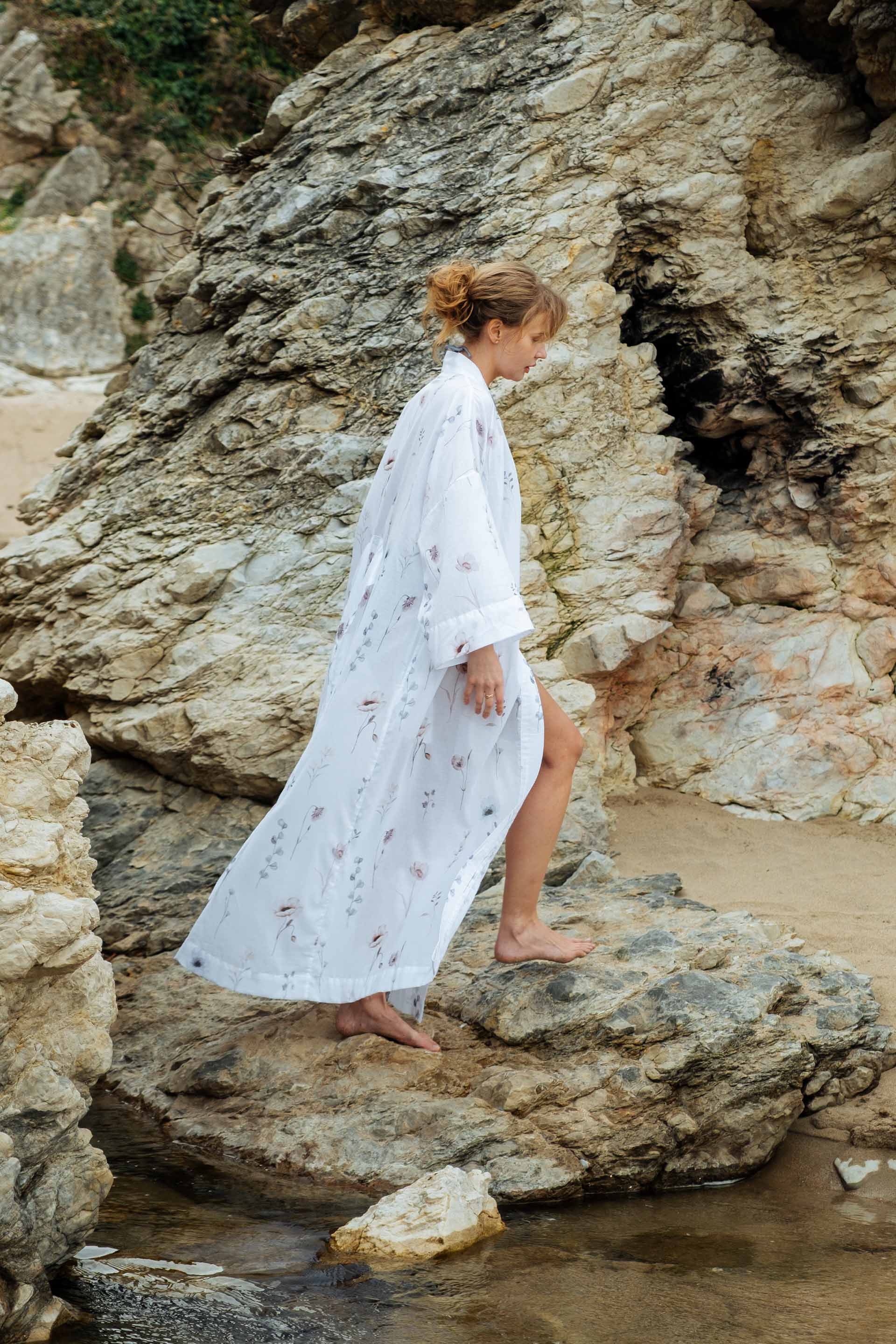 Amor Plaj Uzun Kimono Çiçek Desenli Jojomia Kimono