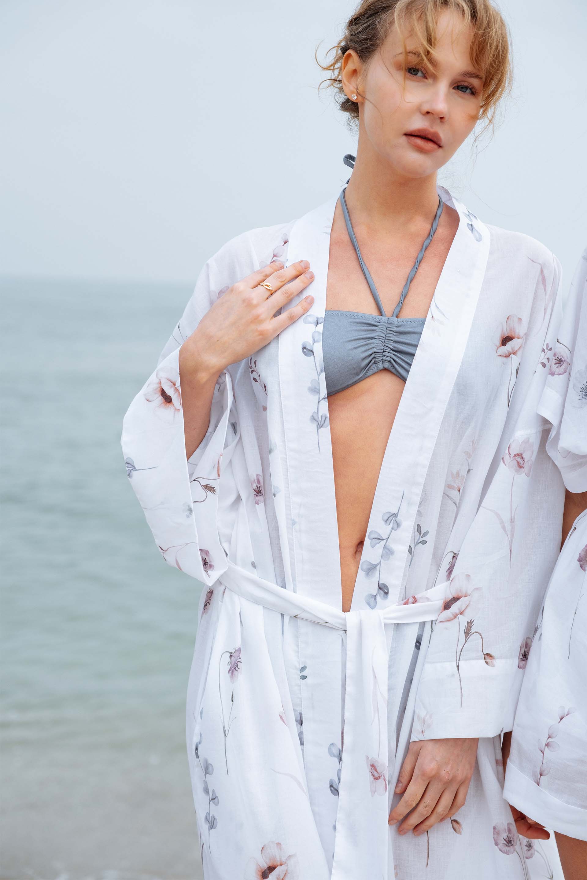 Amor Plaj Uzun Kimono Çiçek Desenli Jojomia Kimono