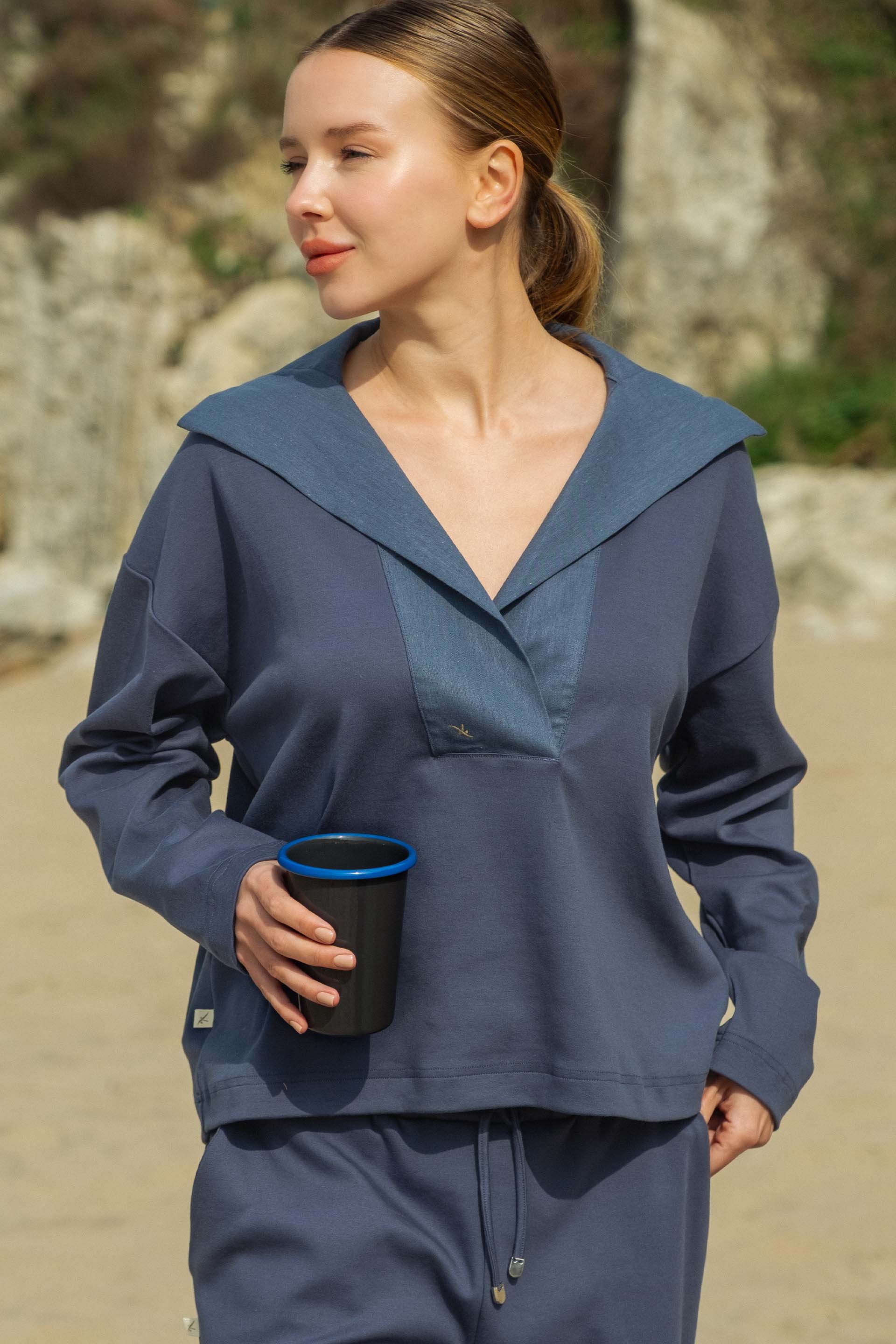 Anesha Yakalı Uzun Kollu Kadın Tişört Jojomia T-Shirt