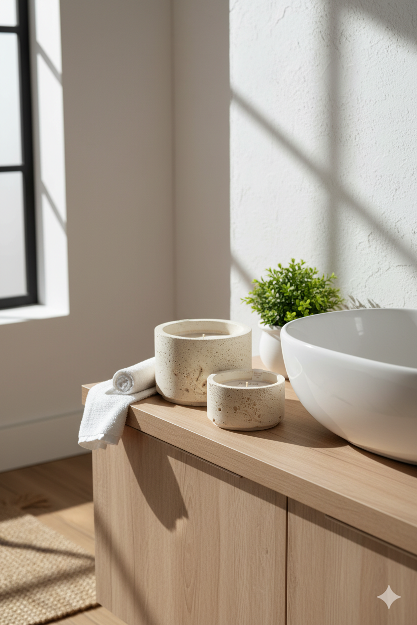 Flora Kiraz Çiçeği Kokulu Mum Traverten Dokulu Alçı Saksılı 160 Gr Jojomia Kokulu Mum