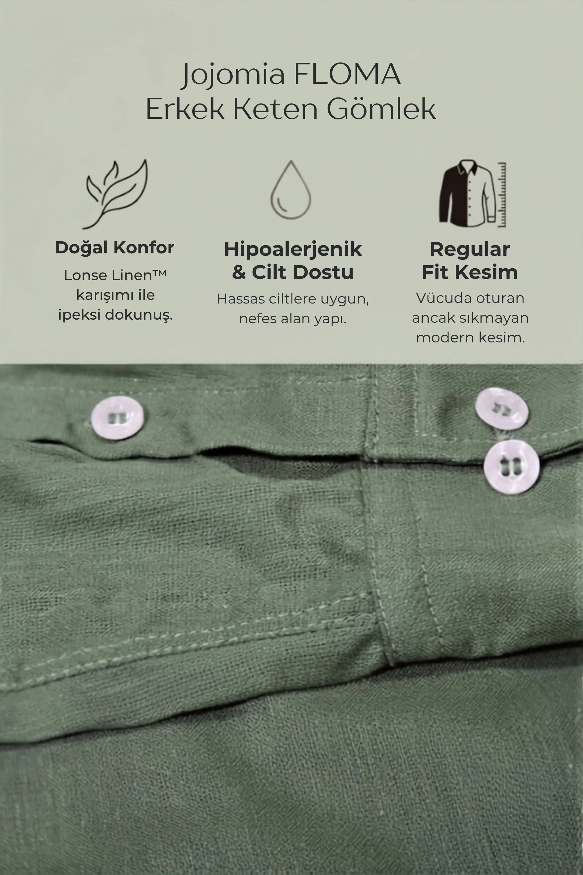Floma Erkek Keten Gömlek – Lonse Linen™ Jojomia Uzun Kollu Gömlek