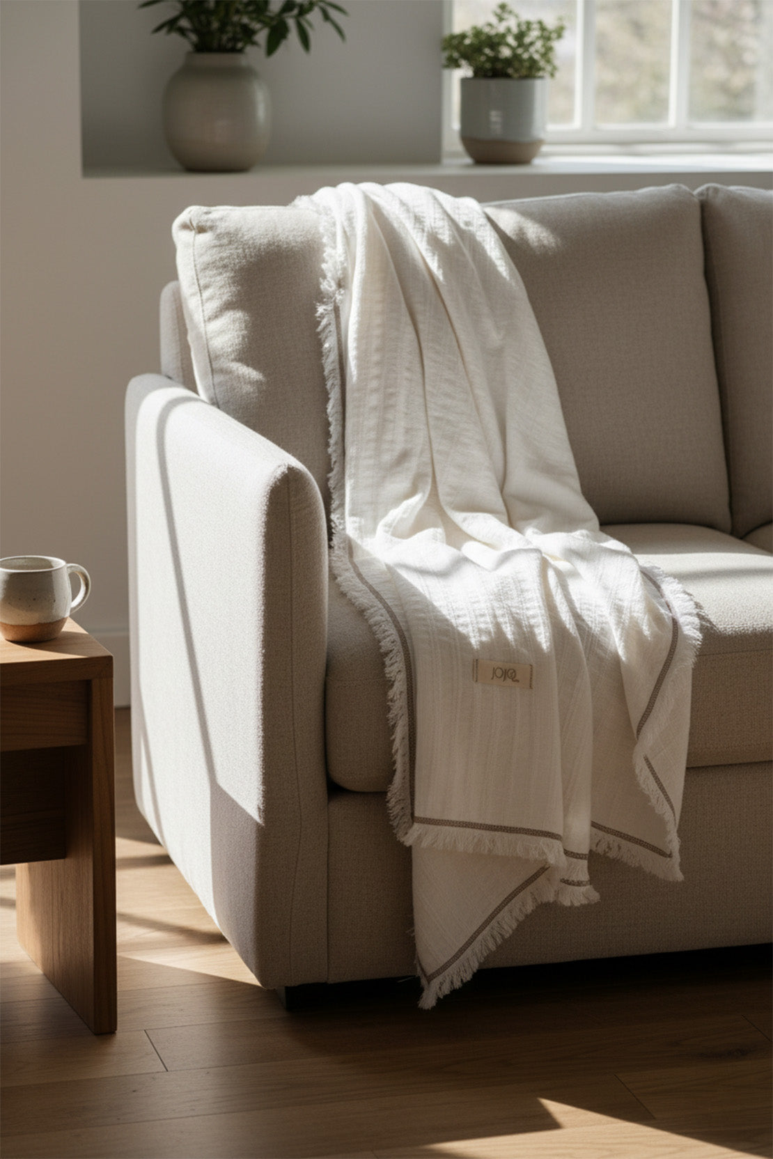 Frig Püsküllü Throw Gofre Dokuma Koltuk Şalı Jojomia Koltuk Şalı