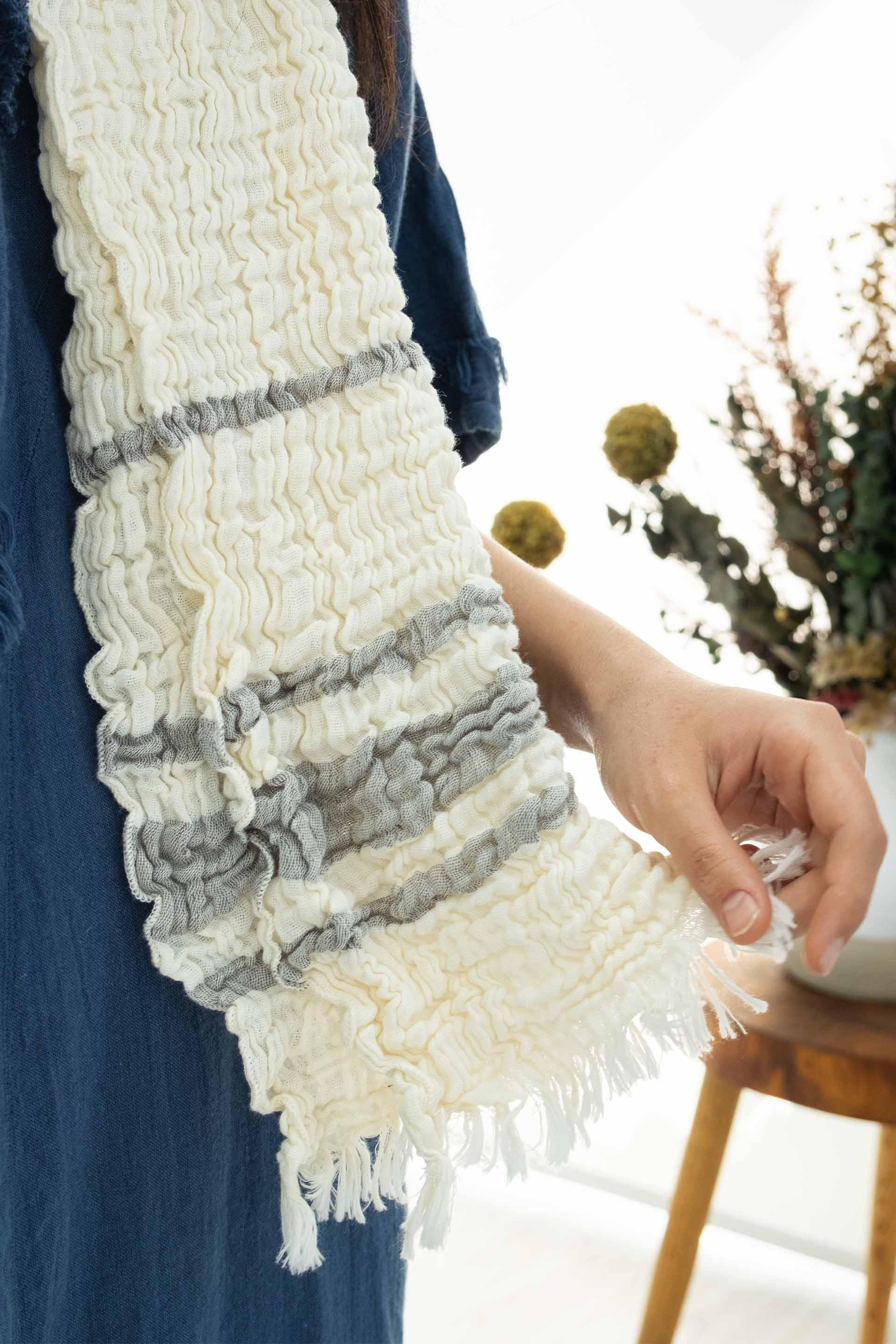 Lisa Müslin Renkli Çizgili Fular Bağlamalı Büstiyer Jojomia Fular Büstiyer