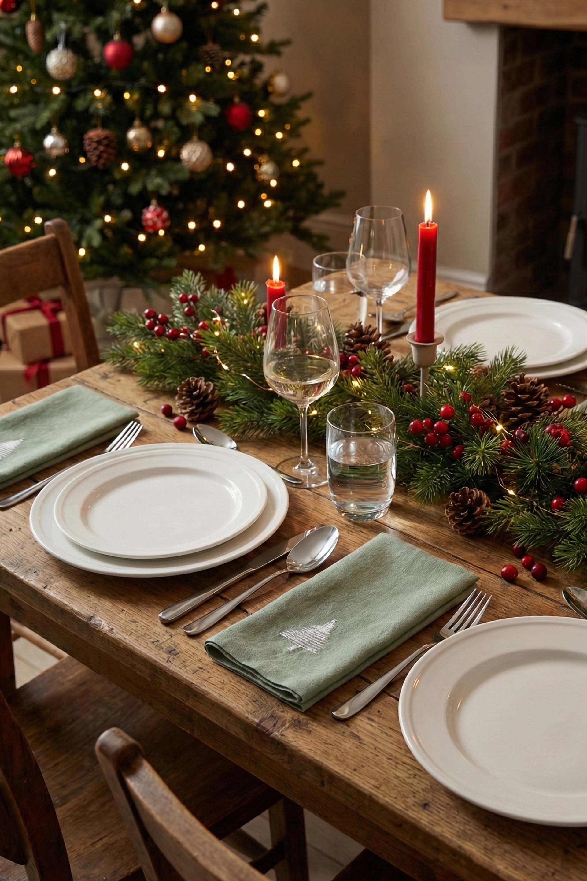 Lona 2'li Keten Peçete Çam Ağacı Nakışlı Jojomia Peçete