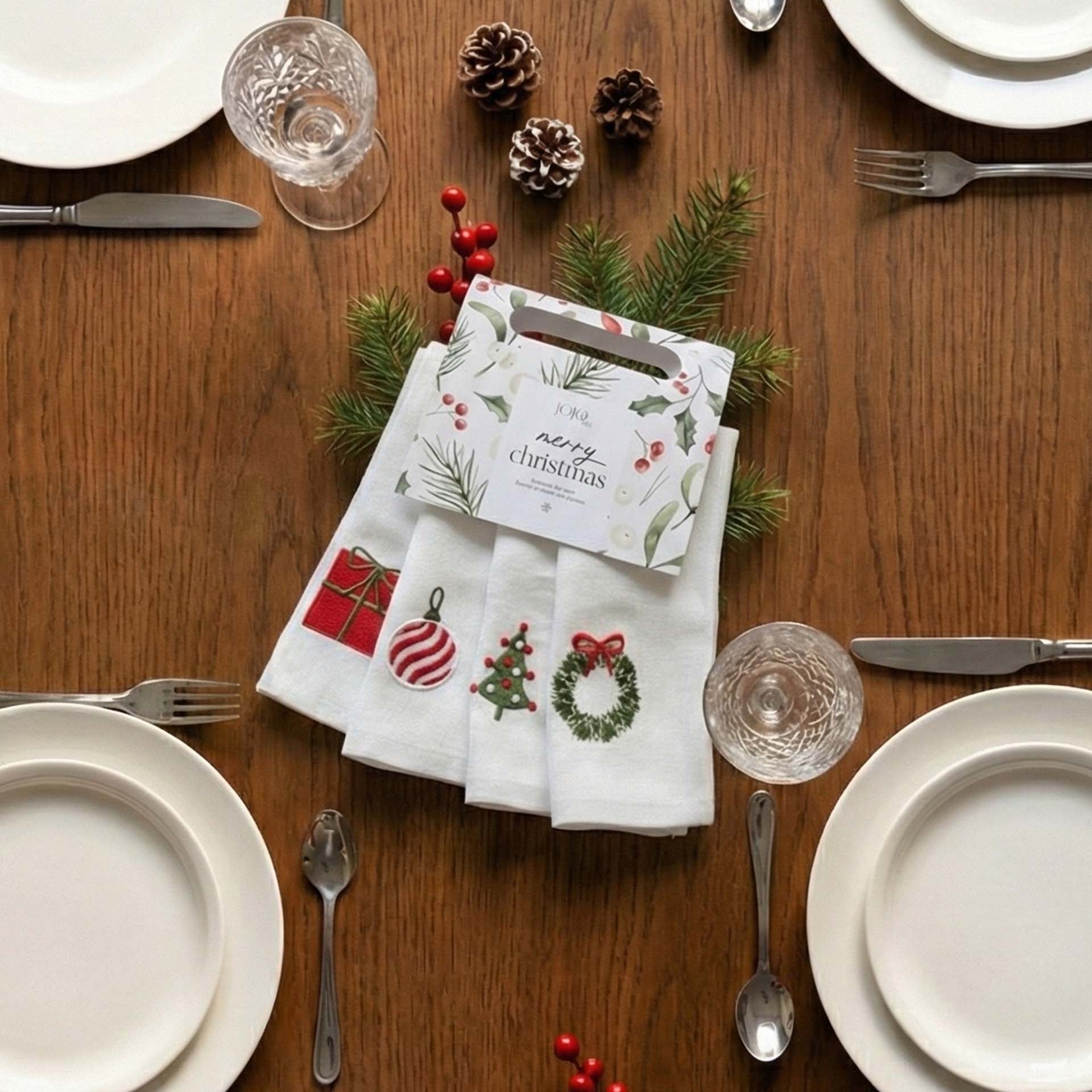 Lona 4'lü Keten Peçete Yılbaşı Jojomia Peçete
