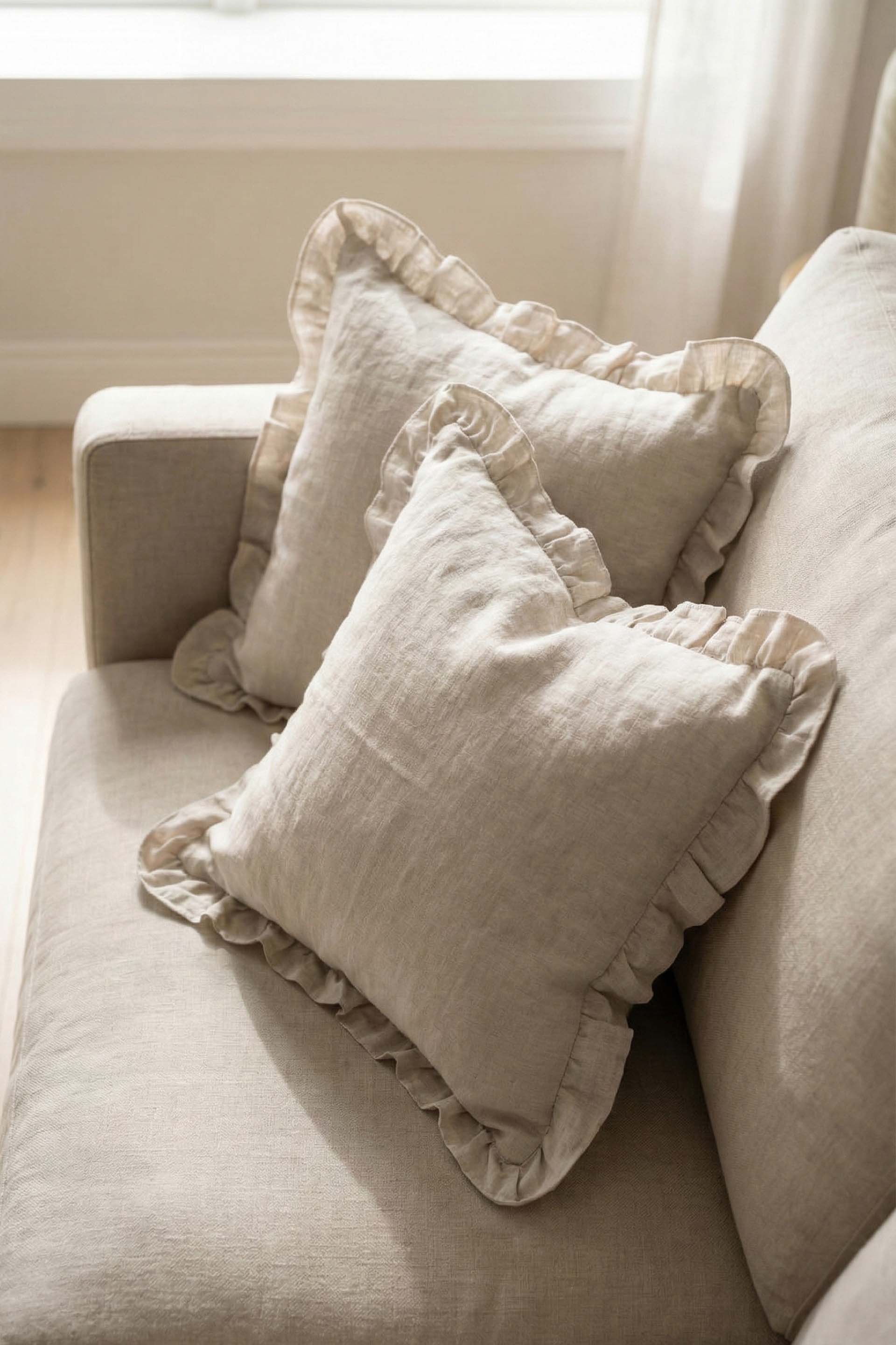 Lona Keten Fırfırlı Kırlent Kılıfı 2'li 40x40 Jojomia Kırlent Kılıfı