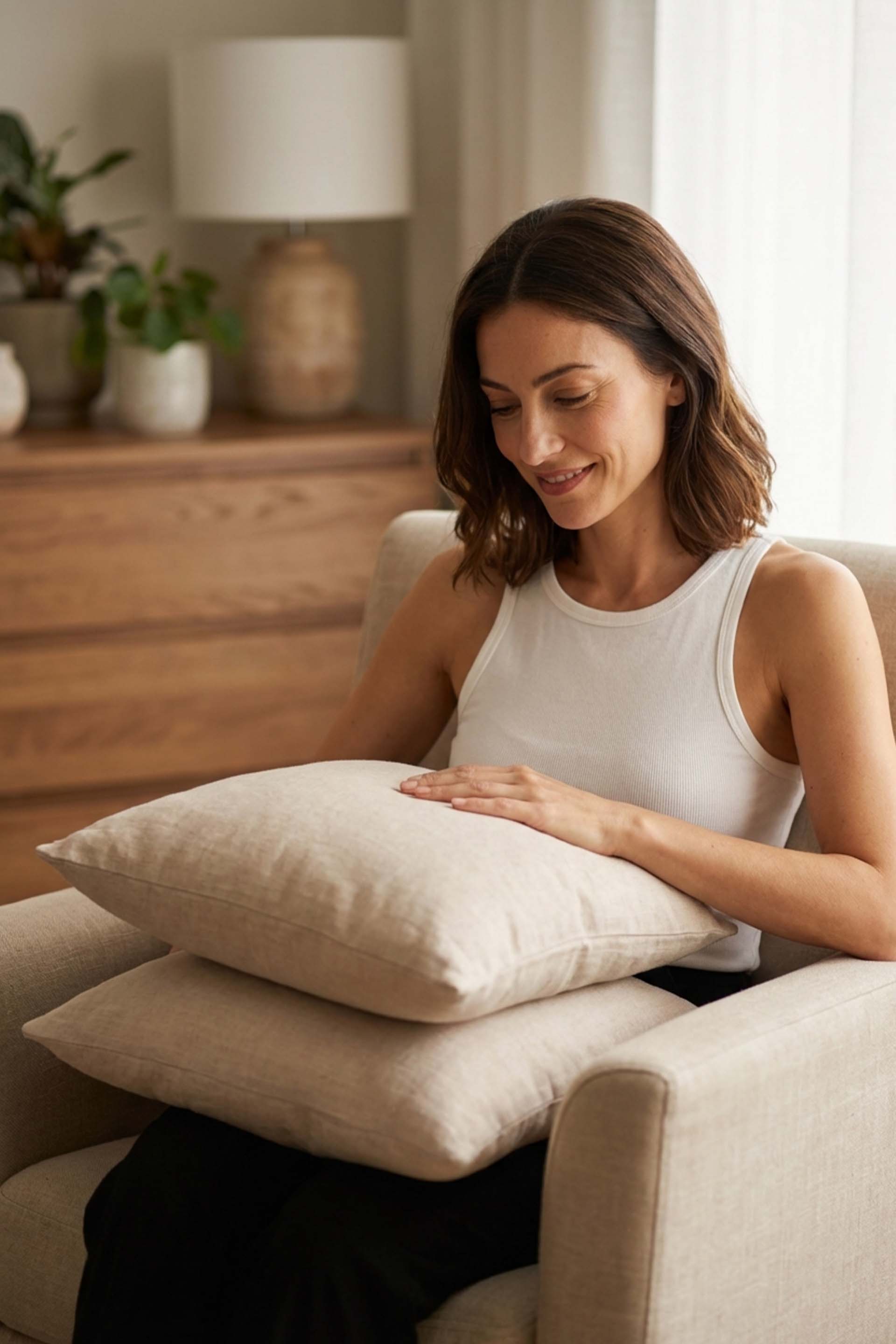 Lona Keten Düğmeli Kırlent Kılıfı 2'li 40x40 Jojomia Kırlent Kılıfı