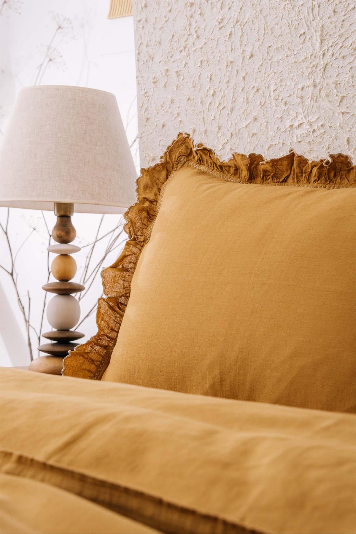 Nina Oxford Yastık Kılıfı Krem İşlemeli Fırfırlı | 50×70 cm | Tekli Jojomia Yastık Kılıfı