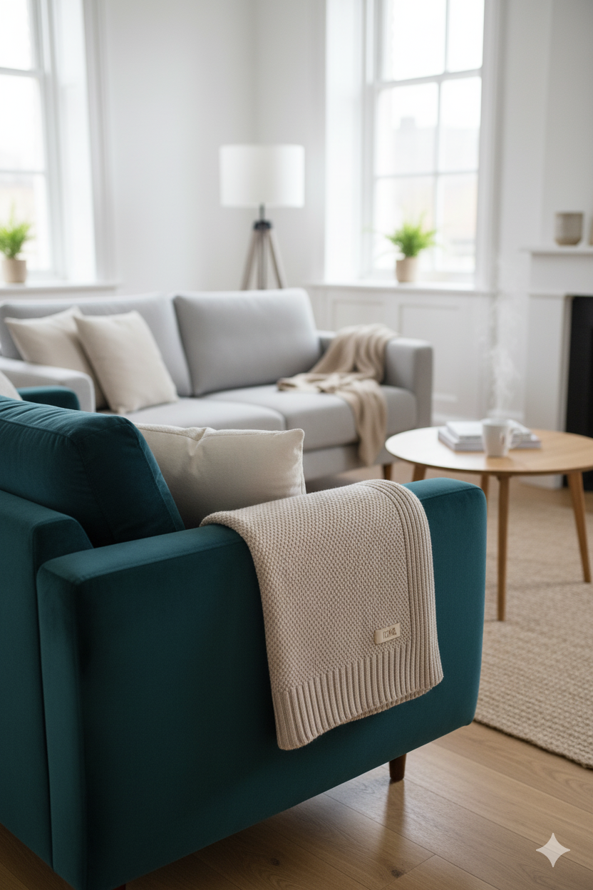 Nodin Throw Örgü Triko Koltuk Şalı Battaniyesi Jojomia Koltuk Şalı