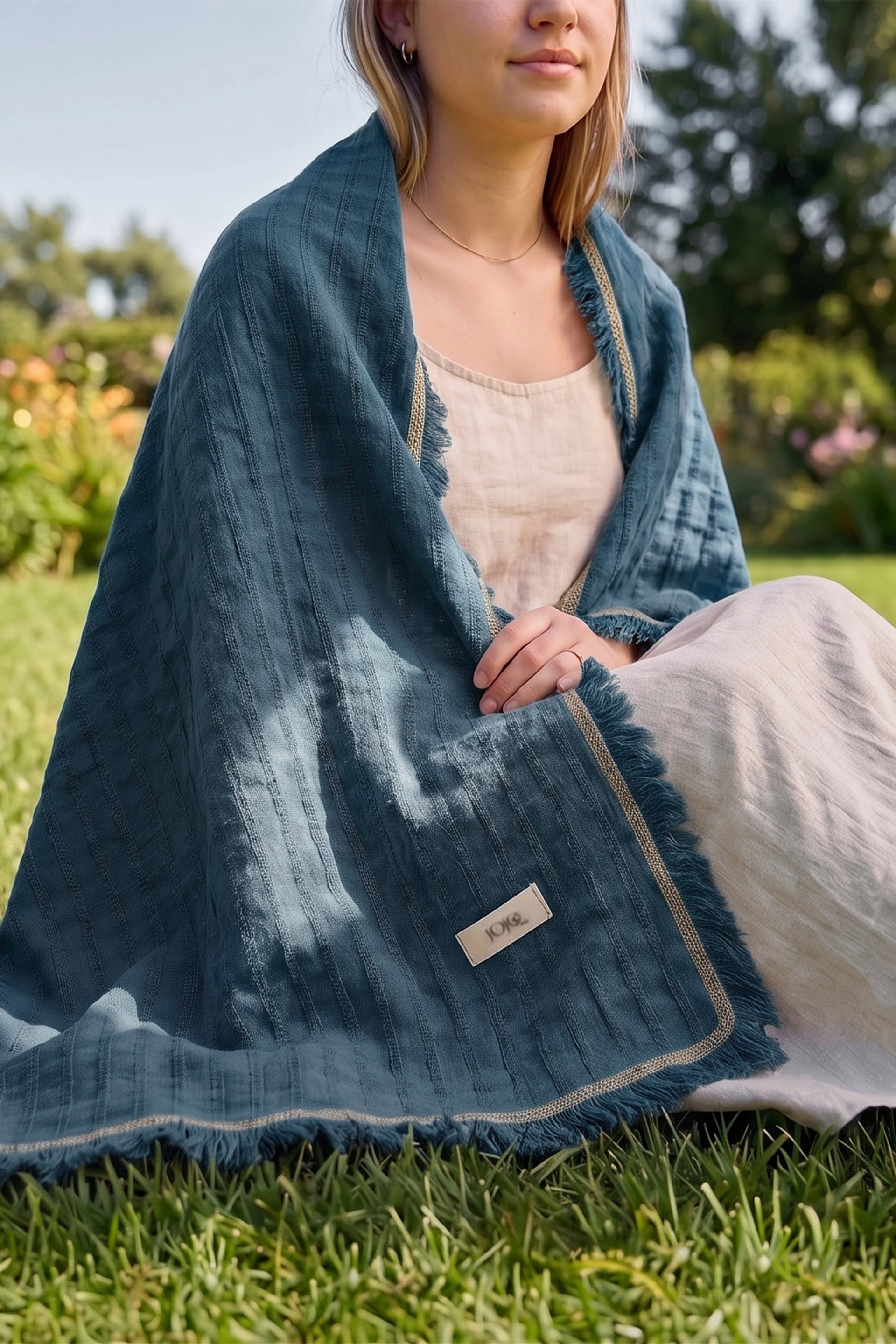 Frig Püsküllü Koltuk Şalı | %100 Pamuk Gofre Dokuma Throw | 130x170 cm Jojomia Koltuk Şalı