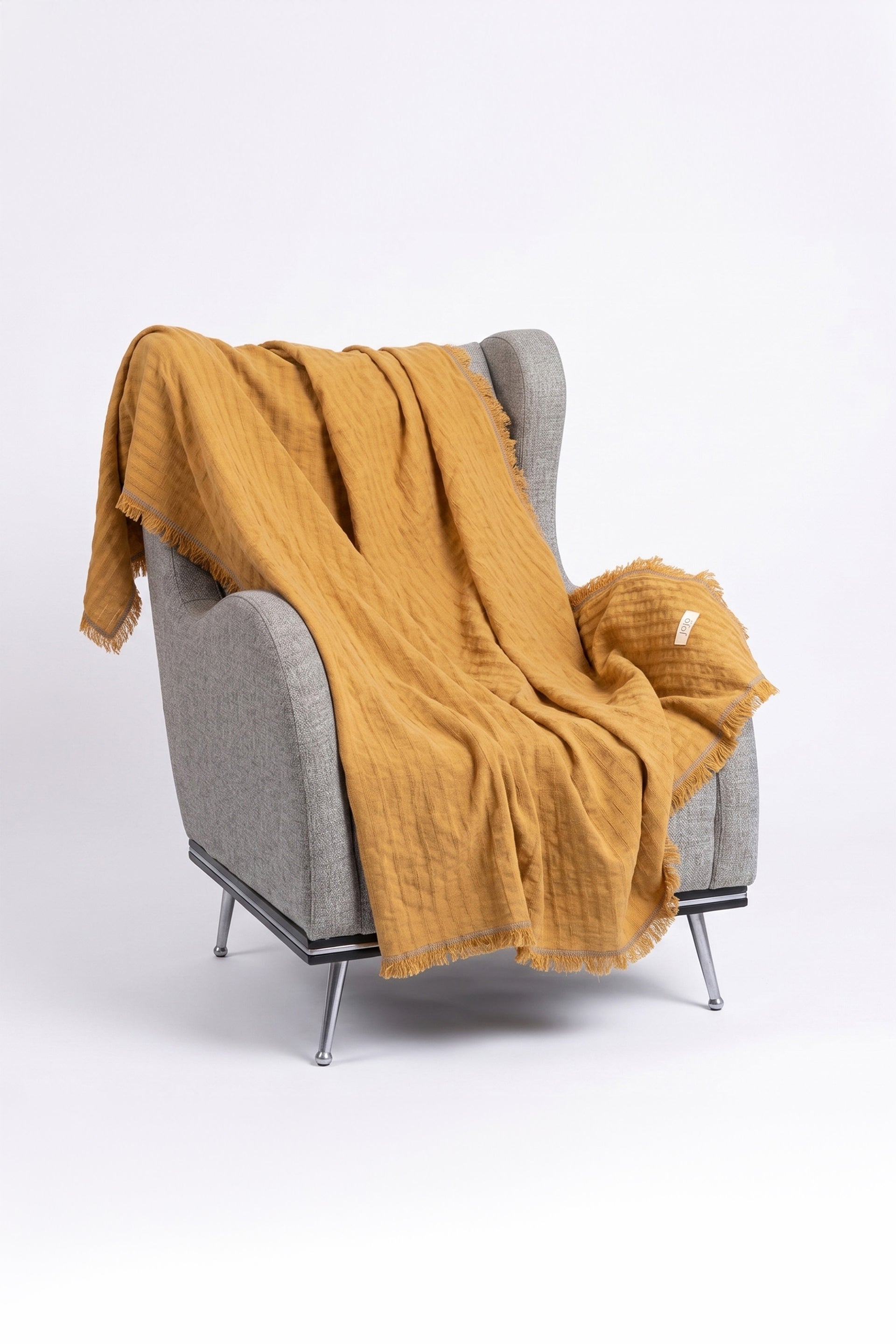Frig Püsküllü Koltuk Şalı | %100 Pamuk Gofre Dokuma Throw | 130x170 cm Jojomia Koltuk Şalı