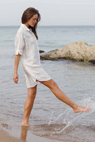Alice Brodeli Gömlek Yaka Kadın Plaj Elbisesi Jojomia Elbise