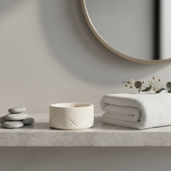 Flora Kiraz Çiçeği Kokulu Mum – Traverten Dokulu Alçı Sakslı 220 gr stil görseli