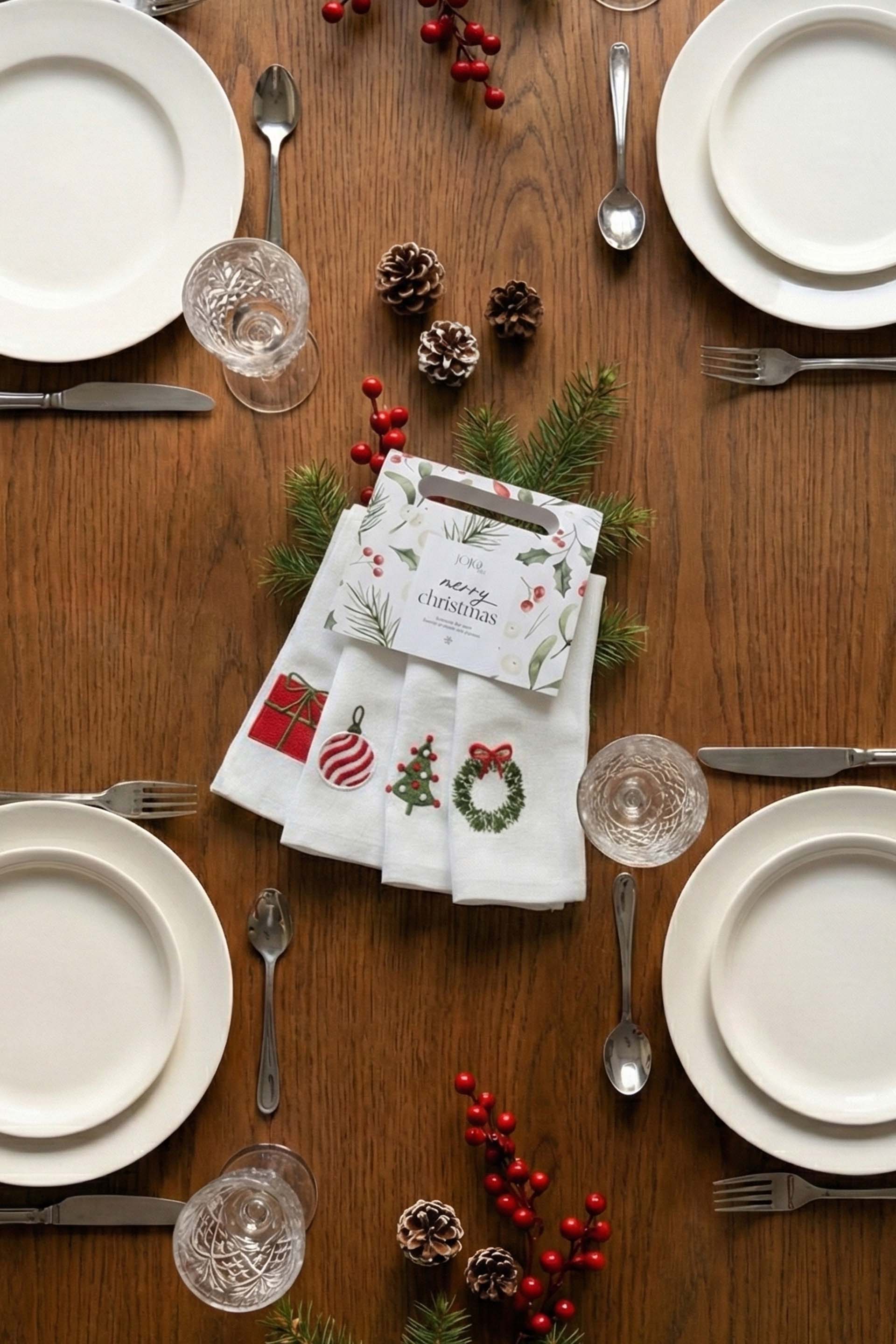 Lona 4'lü Keten Peçete Yılbaşı Jojomia Peçete