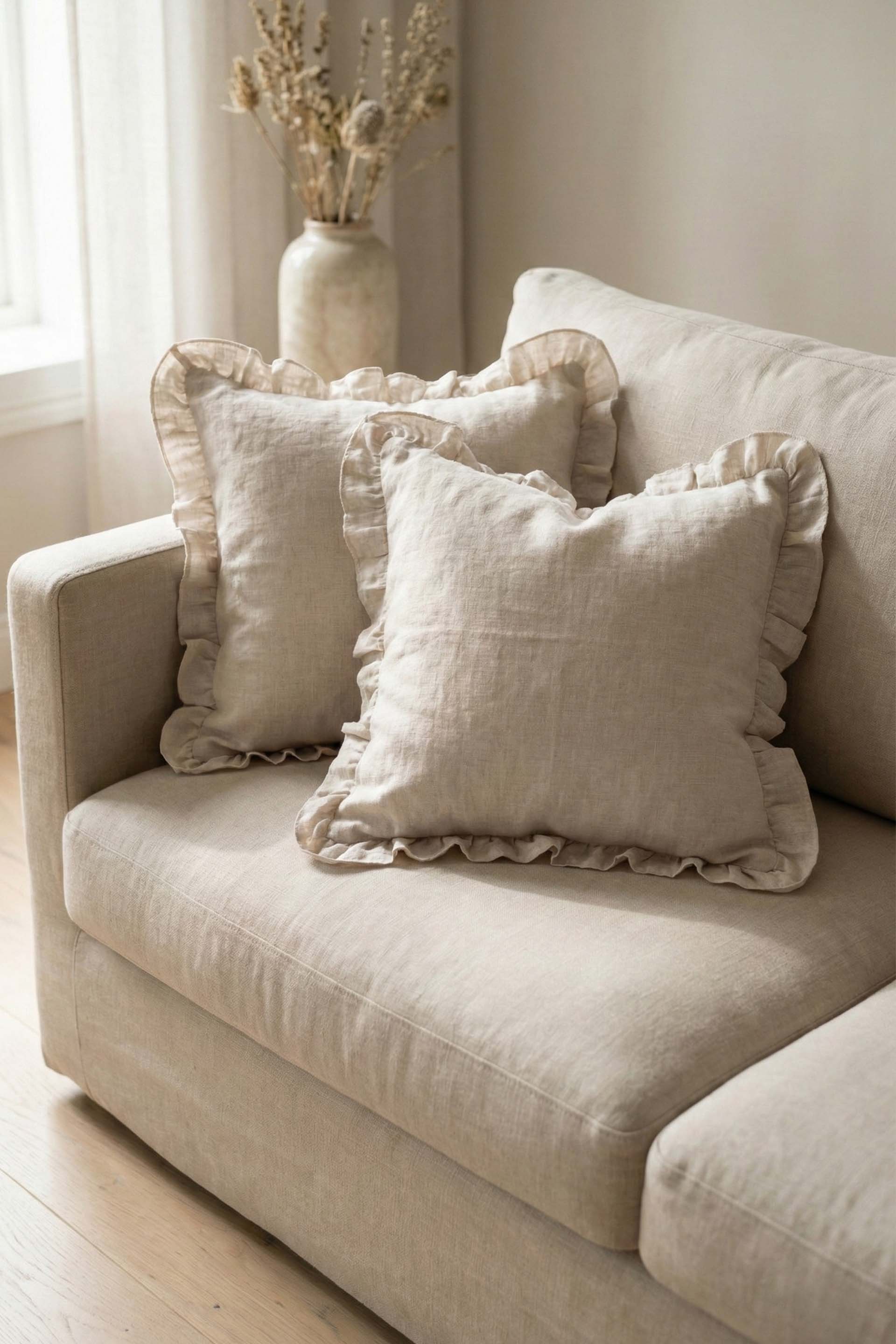 Lona Keten Fırfırlı Kırlent Kılıfı 2'li 40x40 Jojomia Kırlent Kılıfı