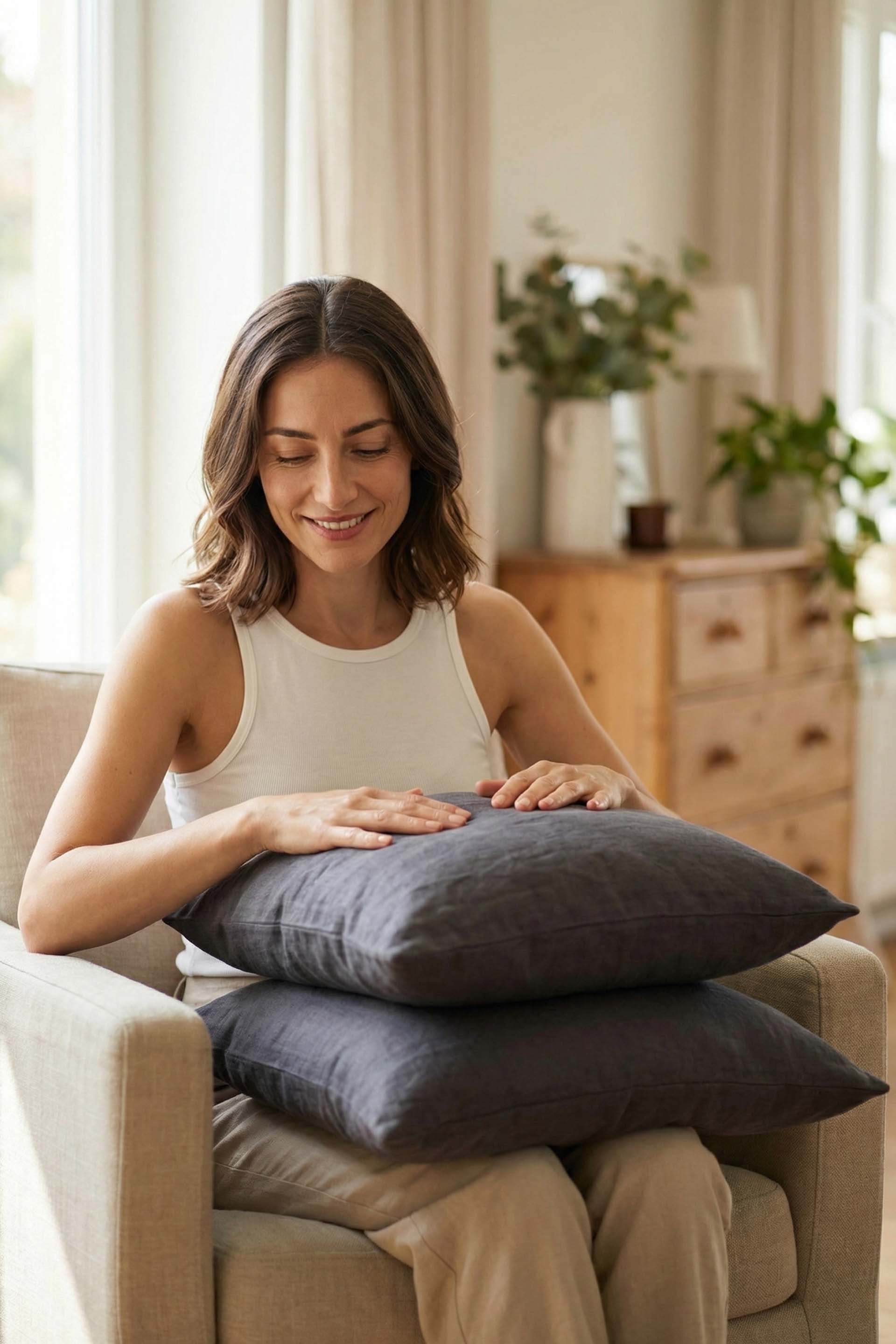 Lona Keten Düğmeli Kırlent Kılıfı 2'li 40x40 Jojomia Kırlent Kılıfı