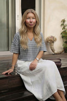 Siena Crop Üst | Lonse Linen | Krem-Toprak & Krem-Mavi Taş Jojomia Crop Top