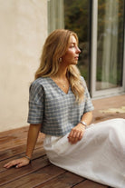 Siena Crop Üst | Lonse Linen | Krem-Toprak & Krem-Mavi Taş Jojomia Crop Top