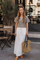 Siena Crop Üst | Lonse Linen | Krem-Toprak & Krem-Mavi Taş Jojomia Crop Top